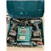 Image 2 : 2 MAKITA CORDLESS DRILLS, 3 BATTERIES, BATTERY CHARGER, DRILL BITS, & CARRYING CASE