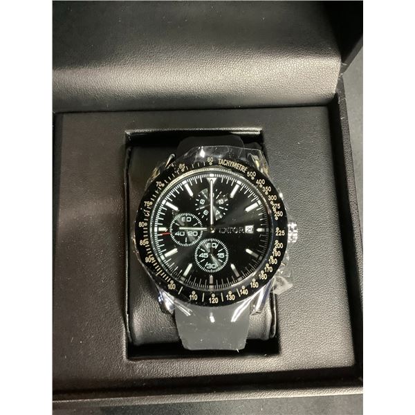 *NEW* MEN'S LATOR CALIBRE L2842 WATCH  PREMIUM RUBBER STRAP  BLACK DIAL & BEZEL CHRONOGRAPH