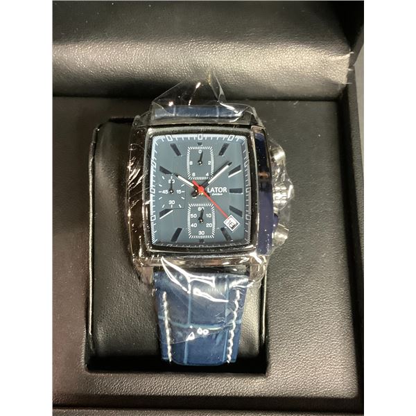 *NEW* MENS LATOR CALIBRE L400 WATCH, SUB DIALS & DATE FUNCTION  BLUE DIAL & LEATHER STRAP