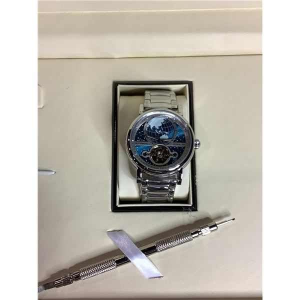 *NEW* MEN'S HELMA DH AUTOMATIC WORLD VIEW WATCH, TOURBILLON MOVEMENT, BLUE DIAL,