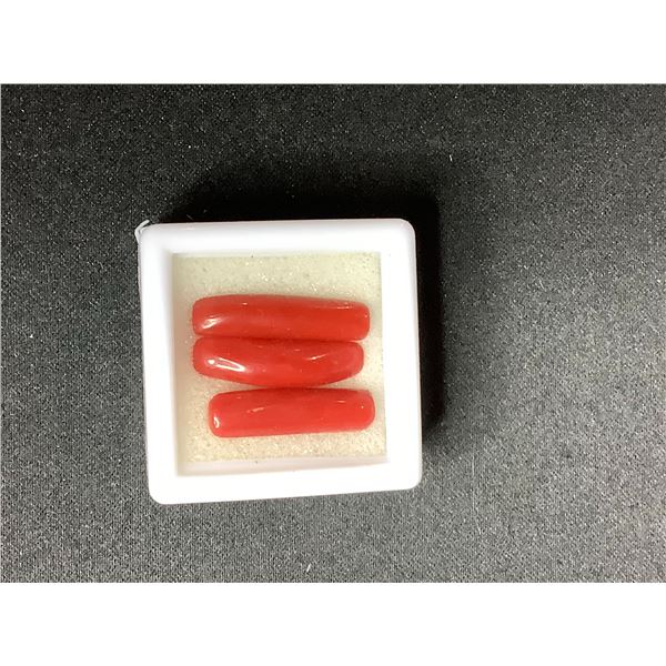 NATURAL CORAL 11.01CT, 19 X 5MM, ROUND BAGUETTE CUT, HIGH LUSTER