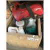 Image 2 : BOX OF ASSORTED CLEANING PRODUCTS, TOOL BAGS, AND TOOL POUCHES, PORTABLE TABLE SAW