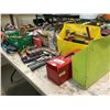 Image 1 : TOOL CONTENTS OF TABLE, TOOLBOX, CAR INVERTER, HAMMERS, PLIERS, AND MORE