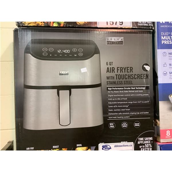 BELLA PRO SERIES 6QT STAINLESS STEEL AIR FRYER WITH TOUCHSCREEN