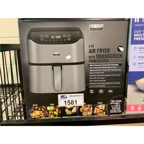 BELLA PRO SERIES 6QT STAINLESS STEEL AIR FRYER WITH TOUCHSCREEN