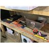 Image 1 : SHELF LOT OF TOOLS INCLUDING; KLEIN FISH ROD, FISH TAPE, BRAD NAILER AND MORE