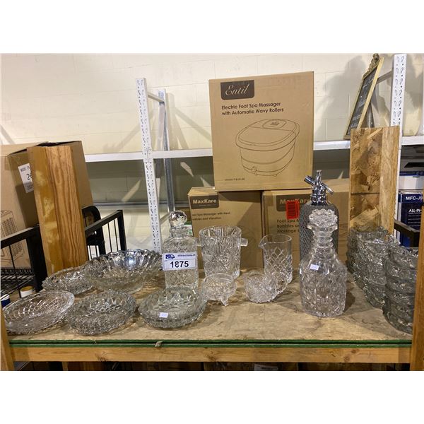 ASSORTED CRYSTAL DECANTERS, ASHTRAYS, AND MORE