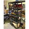 Image 2 : PLASTIC 5-TIER SHELVING UNIT WITH CONTENTS; 8 TRACKS, TOOLBOX, SKATEBOARD, AND MORE