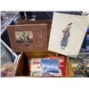 Image 2 : TROJAN POWER CO. WOODEN BOX WITH CONTENTS; BRASS HORSE HANGERS, ABORIGINAL ART AND MORE