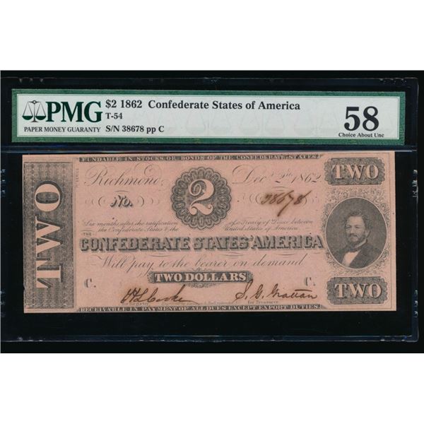 1862 $2 T-54 Confederate PMG 58