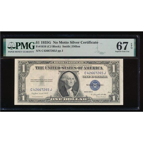 1935G $1 No Motto Silver Certificate PMG 67EPQ