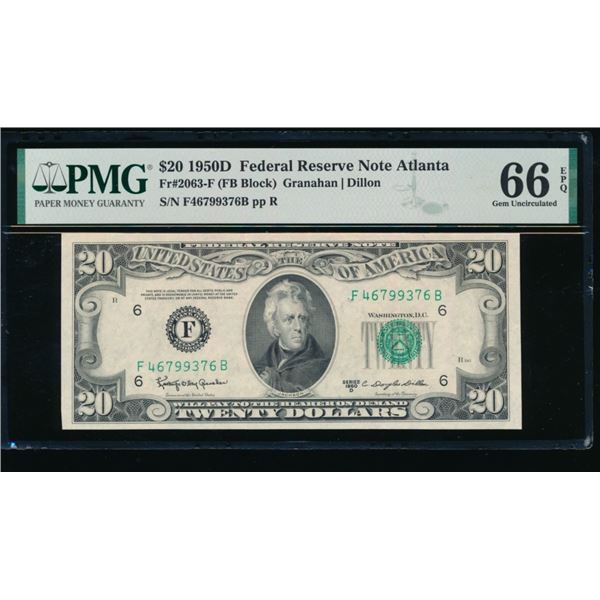 1950D $20 Atlanta FRN PMG 66EPQ