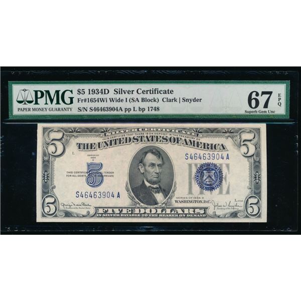 1934D $5 Silver Certificate PMG 67EPQ