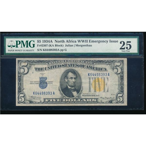 1934A $5 N Africa Silver Certificate PMG 25