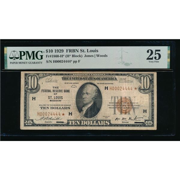 1929 $10 STAR St Louis FRBN PMG 25