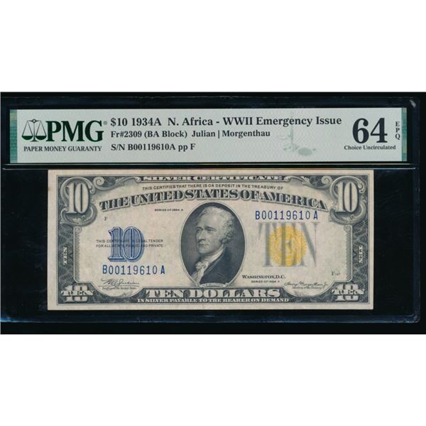 1934A $10 STAR N Africa Silver Certificate PMG 64EPQ