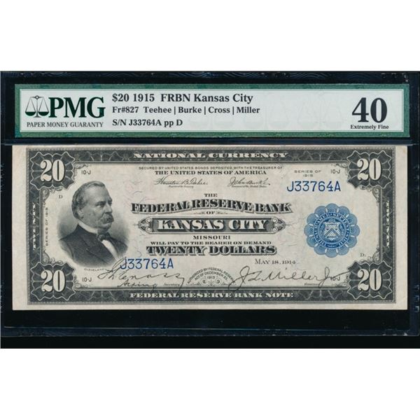1915 $20 Kansas City FRBN PMG 40