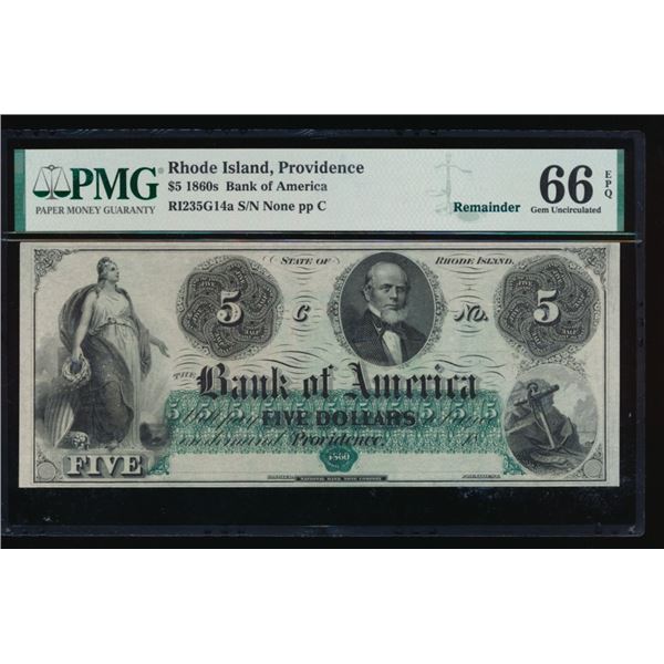 1860's $5 Providence RI Obsolete Note PMG 66EPQ