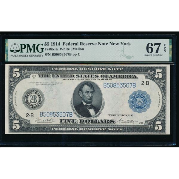 1914 $5 New York FRN PMG 67EPQ