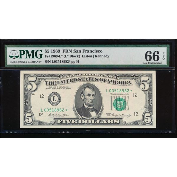 1969 $5 STAR San Francisco FRN PMG 66EPQ
