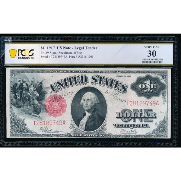 1917 $1 Legal Tender Note PCGS 30