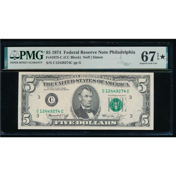 1974 $5 Philadelphia FRN PMG 67EPQ