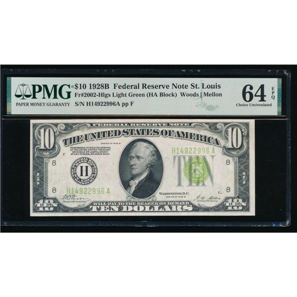 1928B $10 St Louis FRN PMG 64EPQ