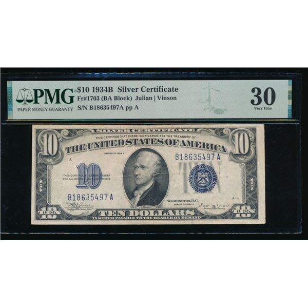 1934B $10 Silver Certificate PMG 30