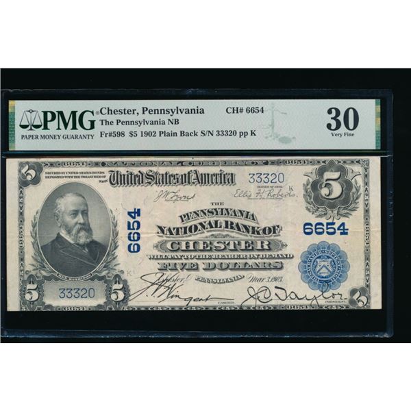 1902 $5 Chester PA National PMG 30