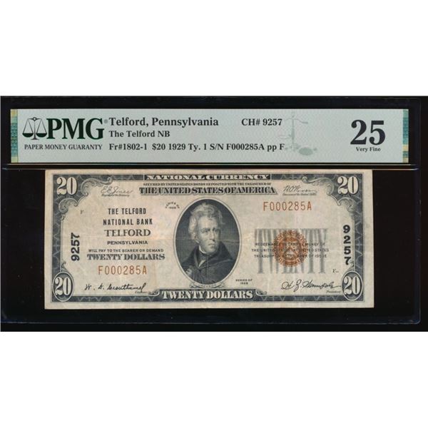 1929 $20 Telford PA National PMG 25