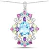Image 1 : Plated Rhodium 10.43ctw Multi Color Gemstone Pendant with Chain