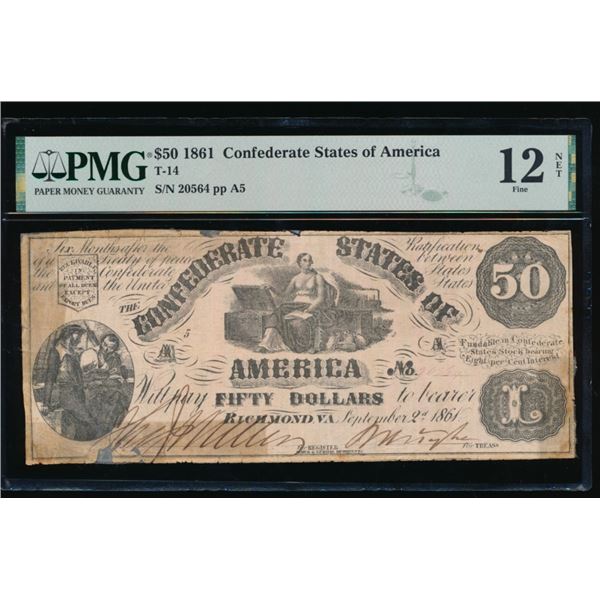 1861 $50 T-14 Confederate PMG 12NET