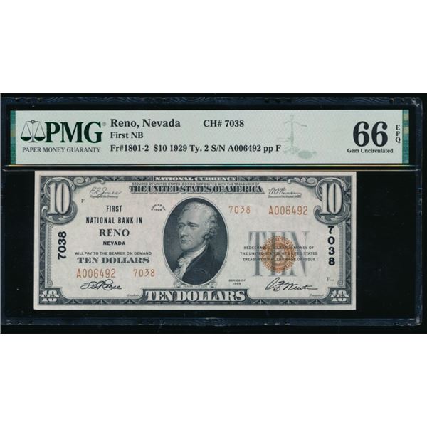 1929 $10 Reno NV National PMG 66EPQ