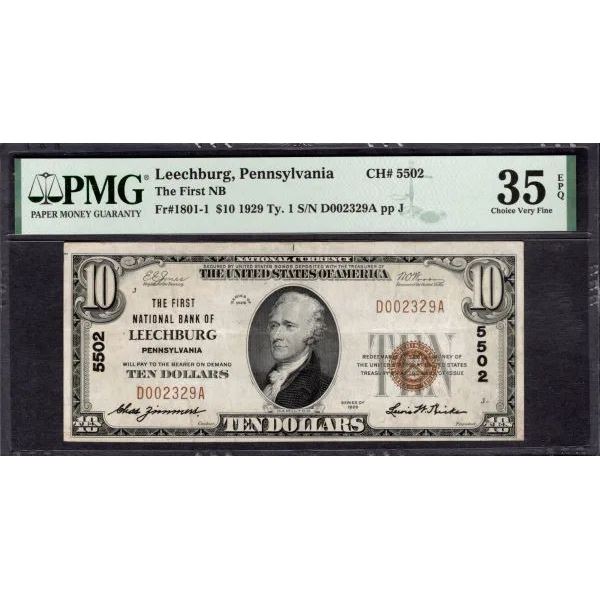 1929 $10 Leechburg PA National PMG 35EPQ