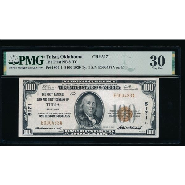 1929 $100 Tulsa OK National PMG 30