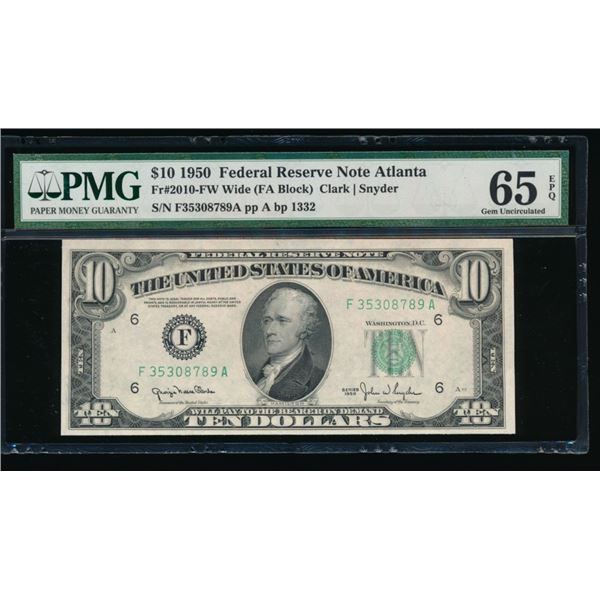 1950 $10 Atlanta FRN PMG 65EPQ