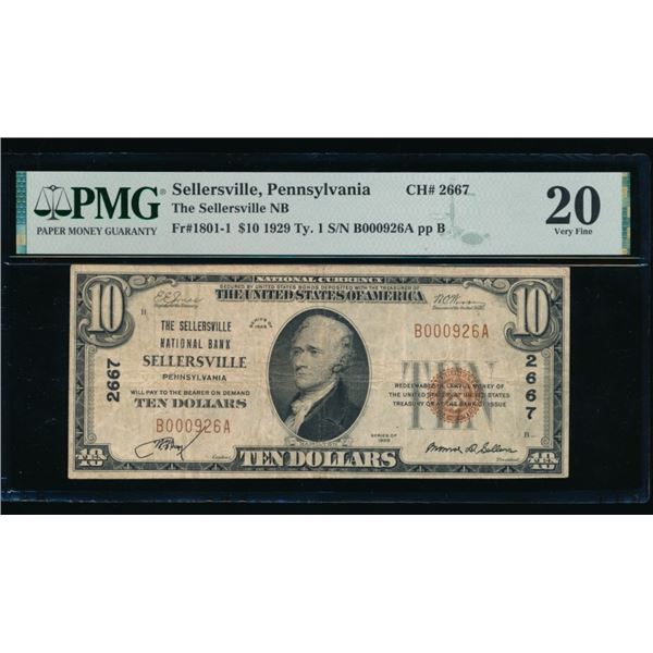 1929 $10 Sellersville PA National PMG 20