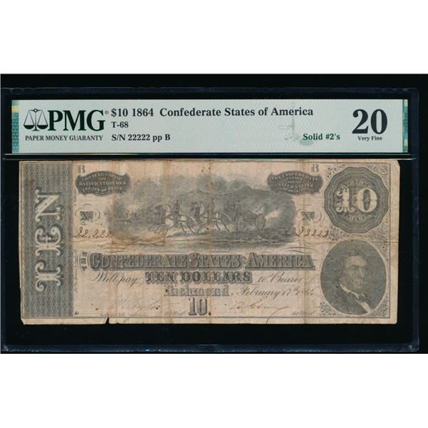 1864 $10 T-68 Solid 2's Confederate PMG 20