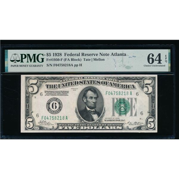 1928 $5 Atlanta FRN PMG 64EPQ