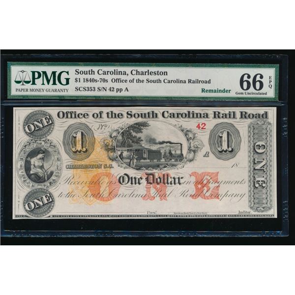 1840s-70s $1 Charleston SC Obsolete Note PMG 66EPQ