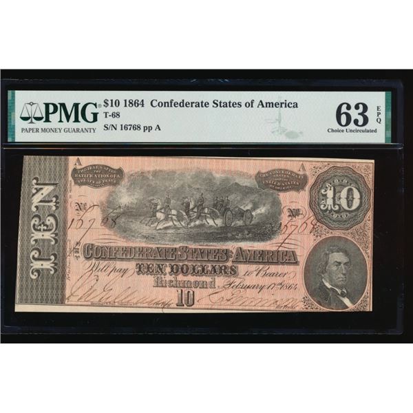 1864 $10 T-68 Confederate PMG 63EPQ