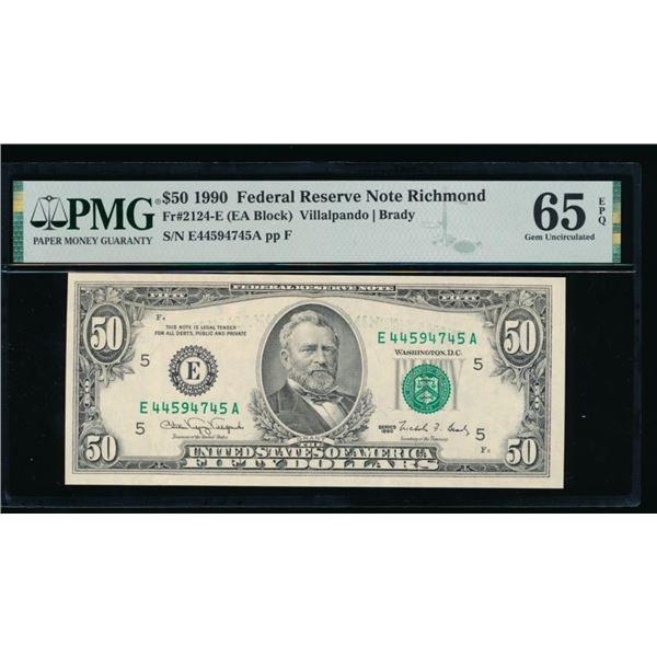 1990 $50 Richmond FRN PMG 65EPQ