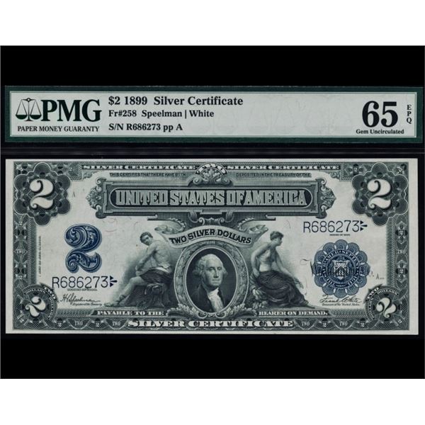 1899 $2 Mini Porthole Silver Certificate PMG 65EPQ