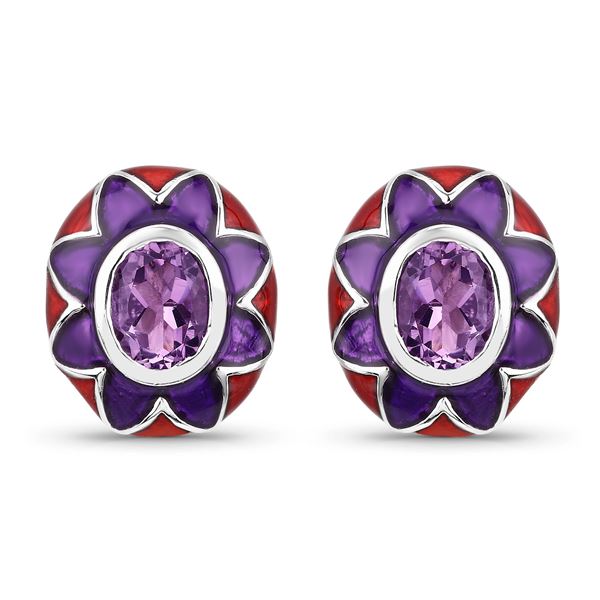 Plated Rhodium 2.30ctw Amethyst and Diamond Earrings