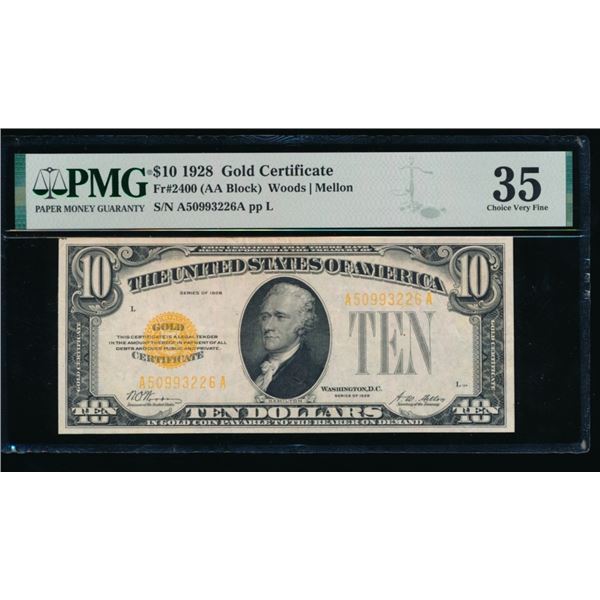 1928 $10 Gold Certificate PMG 35