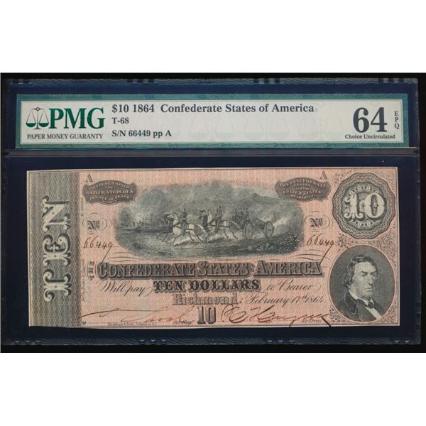 1864 $10 T-68 Confederate PMG 64EPQ