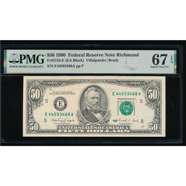 1990 $50 Richmond FRN PMG 67EPQ