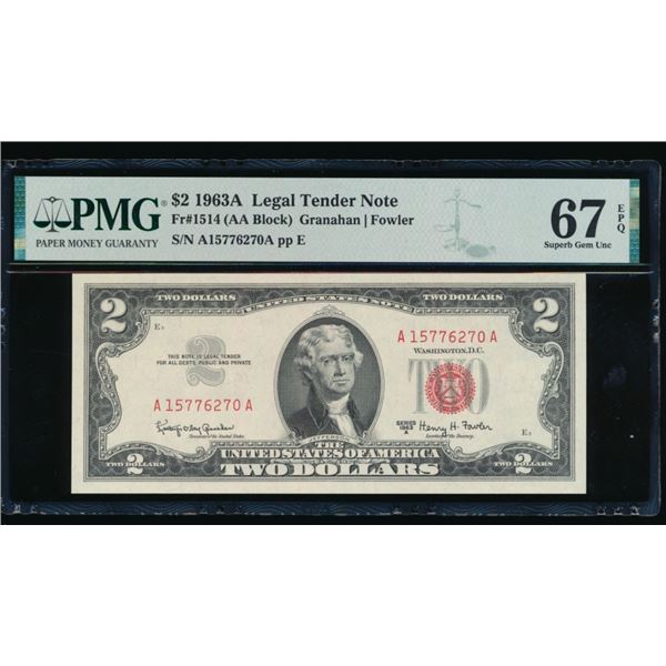 1963A $2 Legal Tender Note PMG 67EPQ