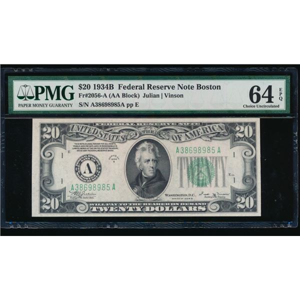 1934B $20 Boston FRN PMG 64EPQ