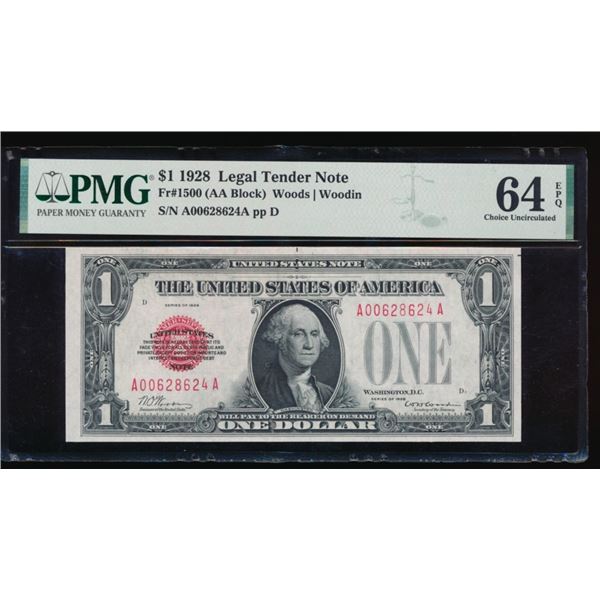 1928 $1 Legal Tender Note PMG 64EPQ